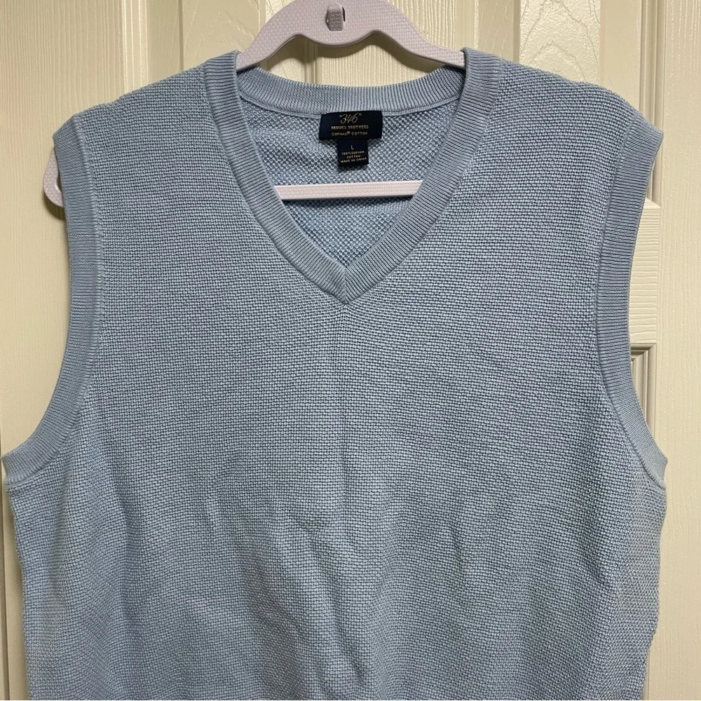 BROOKS BROTHERS Men's Supima Cotton Sweater Vest V-Neck Layering baby blue L
